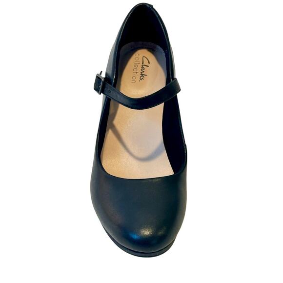 Clarks Mary Jane Black Leather High Heels Women 9.5 NWOB Coquette Preppy - Picture 4 of 5